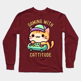 Gamer cat playing Video games Long Sleeve T-Shirt